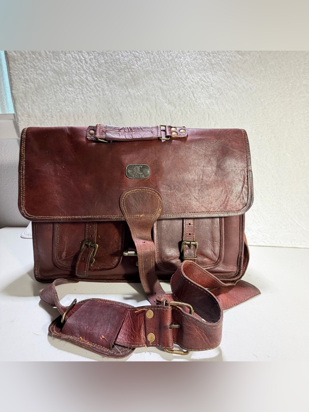 Cuero Leather Messenger Bag Distressed Brown Laptop Briefcase Satchel